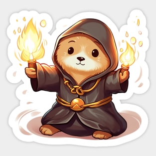 Sea Otter Wizard holding a torch fire Sticker